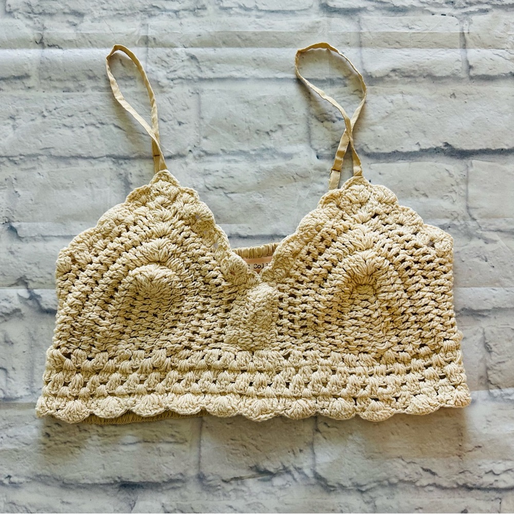 B.O.G. Collective Tank L | NWOT Cream Crochet Smocked Back